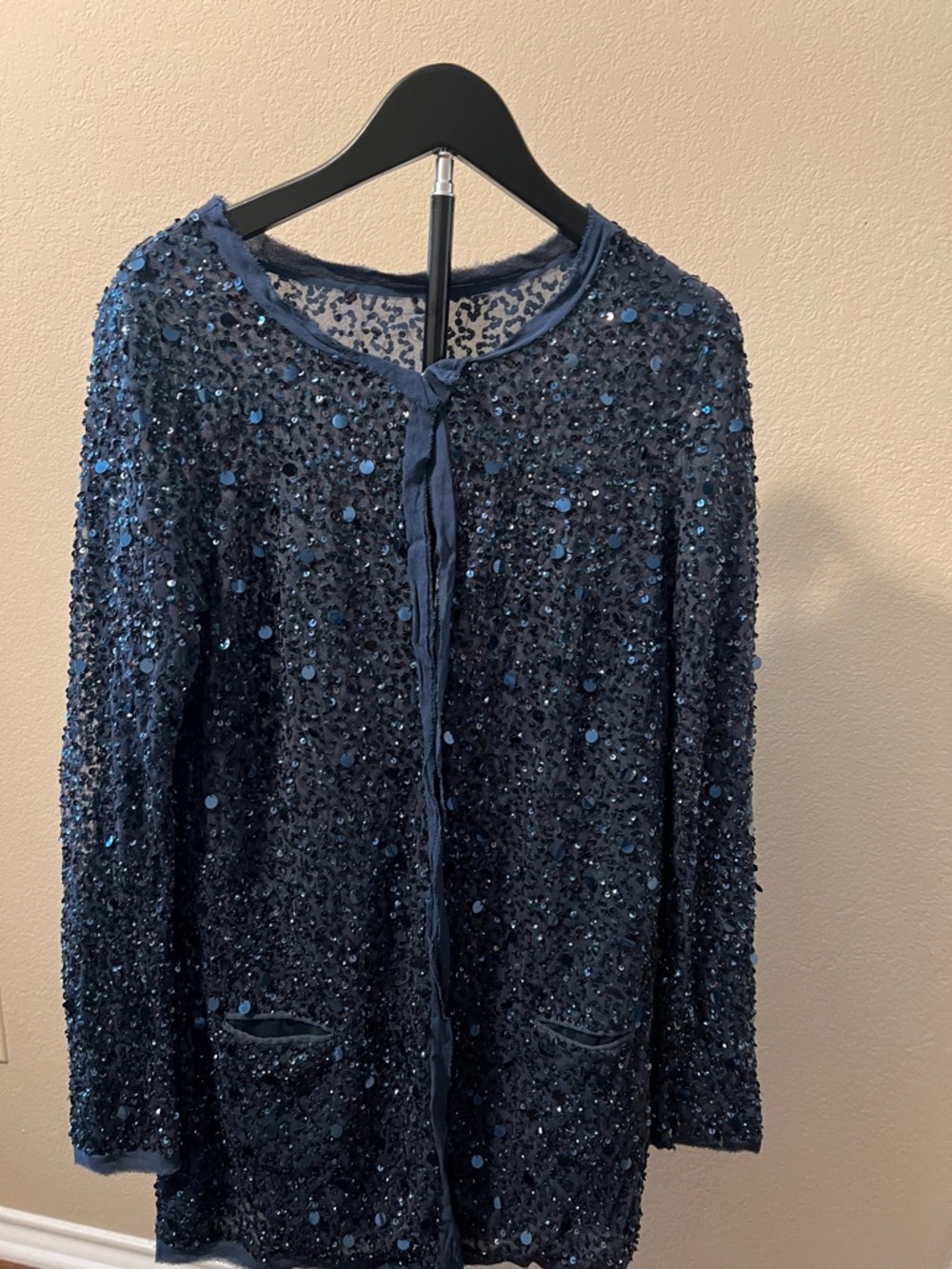Sequined Navy Beaded Cardigan